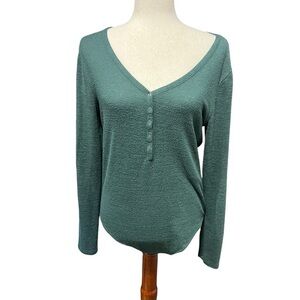 Abercrombie & Fitch Soft A&F Cozy Dark Green Snap Front Bodysuit Large V Neck